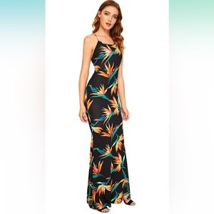 Sexy Floral Print Lace Backless Back O-Neck Size XS Tropical Hawaiian Vacation